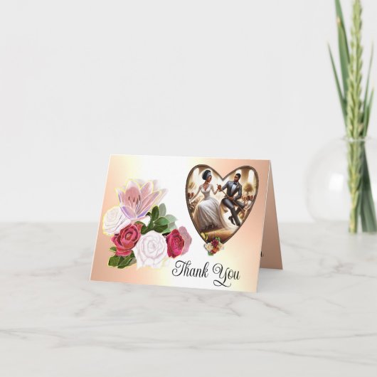 私たちの結婚式の日の至福エレガント サンキューカード (正面)
