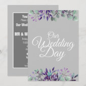 私たちの結婚式の日の花柄 グレー 白 タイポグラフィ 招待状 (正面/裏面)