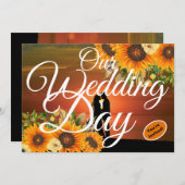 私たちの結婚式の日ひまわりサンセットホワイトタイポグラフィ 招待状 (正面/裏面)