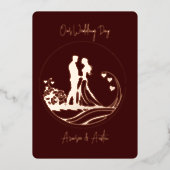 私たちの結婚式の日カップルバラゴールドフォイル招待状 箔招待状 (正面)