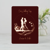 私たちの結婚式の日カップルバラゴールドフォイル招待状 箔招待状 (立ち正面)