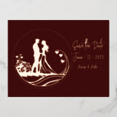 私たちの結婚式の日カップルバラゴールドフォイル救デート 箔招待状ポストカード (正面)