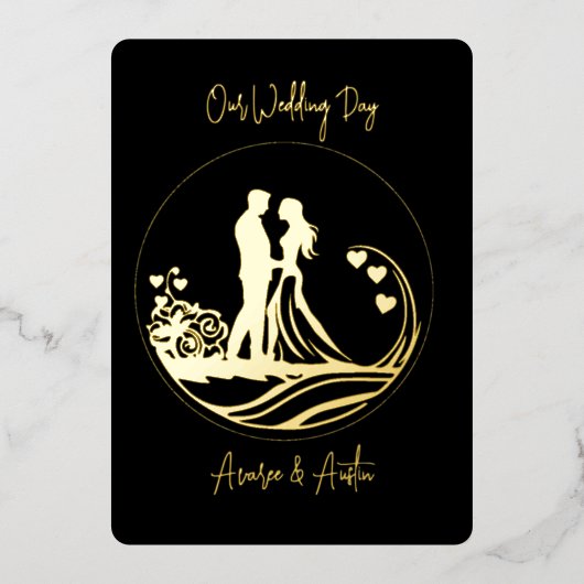私たちの結婚式の日カップル金箔招待状 箔招待状 (正面)