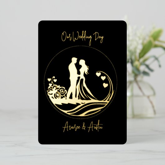 私たちの結婚式の日カップル金箔招待状 箔招待状 (立ち正面)