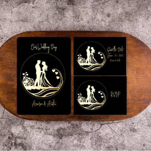 私たちの結婚式の日カップル金箔招待状 箔招待状