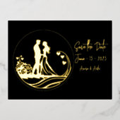 私たちの結婚式の日カップル金箔 箔招待状ポストカード (正面)