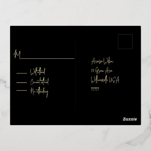 私たちの結婚式の日カップル金箔RSVP 箔シーズンポストカード (裏面)