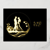 私たちの結婚式の日カップル金箔RSVP 箔シーズンポストカード (正面)
