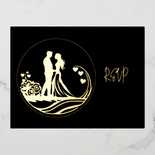 私たちの結婚式の日カップル金箔RSVP 箔シーズンポストカード (正面)