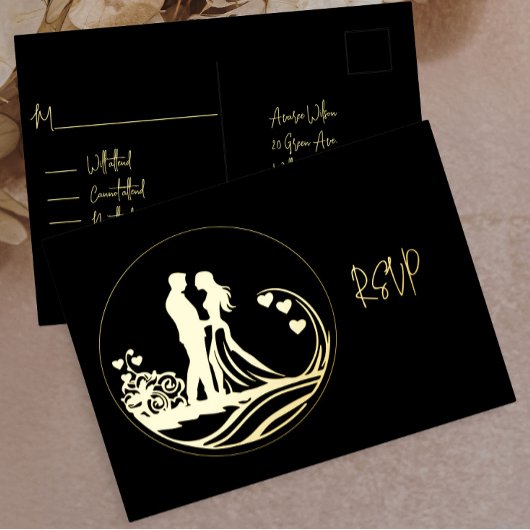 私たちの結婚式の日カップル金箔RSVP 箔シーズンポストカード