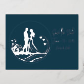 私たちの結婚式の日カップル銀箔の日付を保存 箔招待状ポストカード (正面)