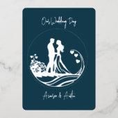 私たちの結婚式の日カップル銀箔招待状 箔招待状 (正面)