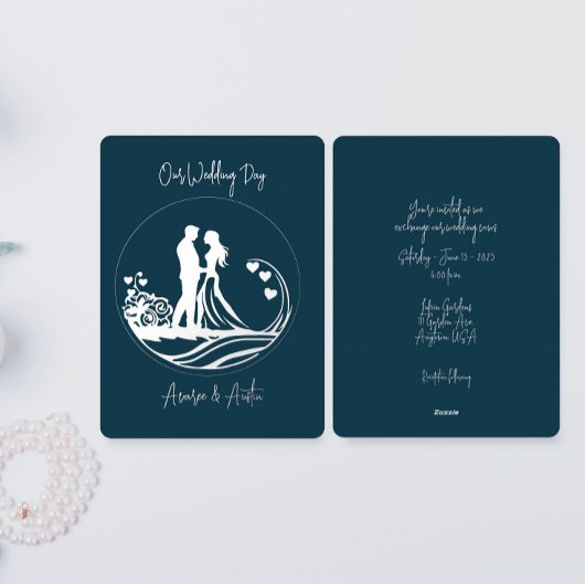 私たちの結婚式の日カップル銀箔招待状 箔招待状