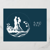 私たちの結婚式の日カップル銀箔RSVP 箔シーズンポストカード (正面)