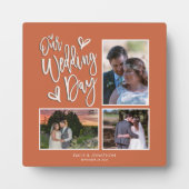 私たちの結婚式の日コラージュ3写真スクリプトテラコッタ フォトプラーク (正面)