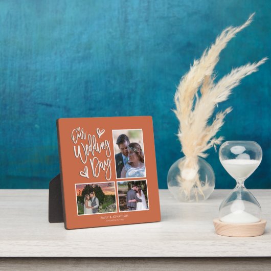 私たちの結婚式の日コラージュ3写真スクリプトテラコッタ フォトプラーク (インサイチュ)