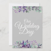 私たちの結婚式の日フローラグレイホワイトタイポグラフィ 招待状 (正面)