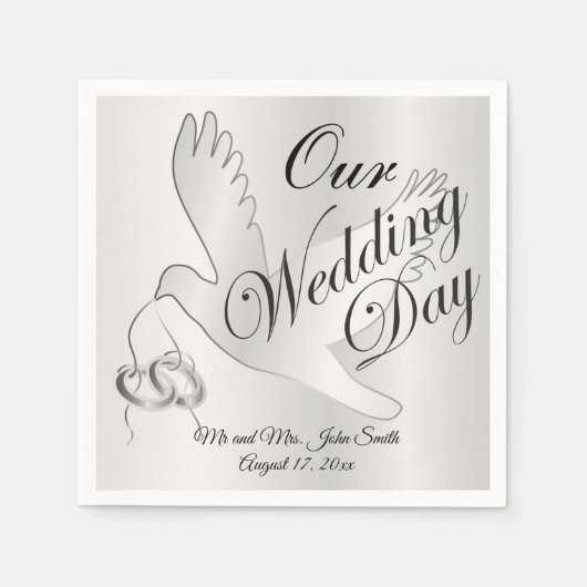 私たちの結婚式の日 – 結婚の鳩 スタンダードカクテルナプキン (正面)