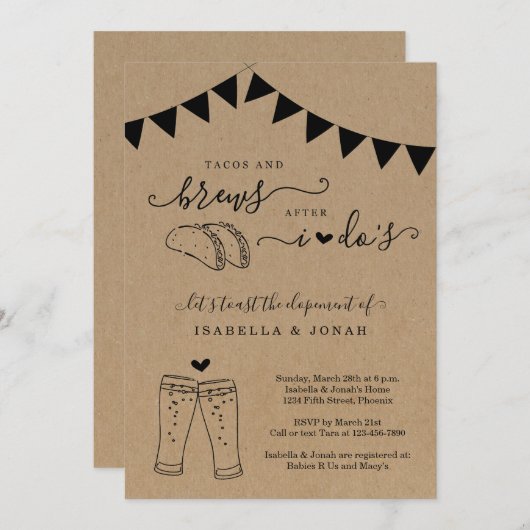 私たちの結婚式はレセプションなしの秘密の挙式（アフター・アイ・ドゥ）　タコスとビールだけの特別な時間 招待状 (正面/裏面)