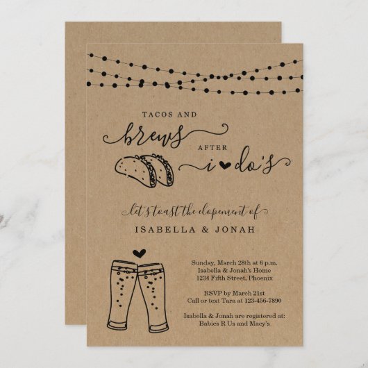 私たちの結婚式はレセプションのみの秘密の挙式 タコスとビール 招待状 (正面/裏面)