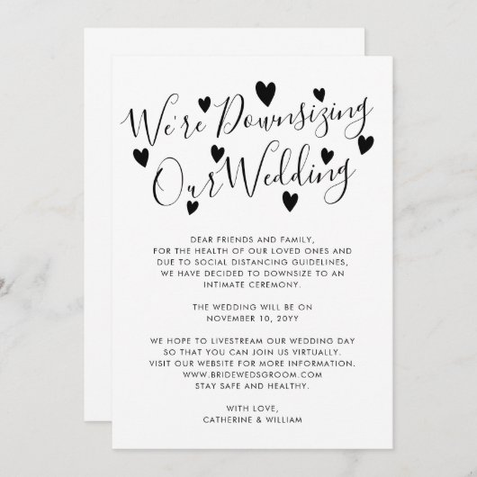 私たちの結婚式は縮小することになりました  プラン変更のお詫び 案内状 (正面/裏面)