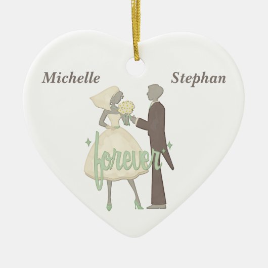 私たちの結婚式パーソナライズされた日 セラミックオーナメント (正面)