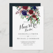 私たちの結婚式- バーガンディブルー スペイン語の結婚式の招待状 招待状 (正面/裏面)