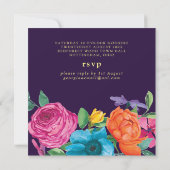 私たちの結婚式 パープル オレンジ ピンクの花 招待状 (裏面)