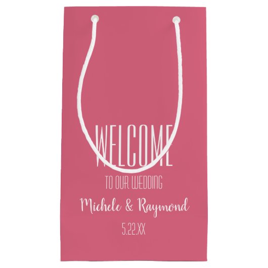 私たちの結婚式 ホットピンク ギフトバッグ 小さいサイズ (正面)