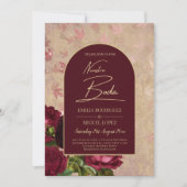 私たちの結婚式 ワインレッド フラワー 赤いバラ ヴィンテージ 招待状 (正面)