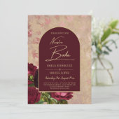私たちの結婚式 ワインレッド フラワー 赤いバラ ヴィンテージ 招待状 (スタンド正面)