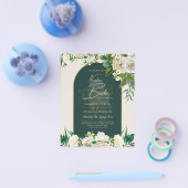 私たちの結婚式 緑 金 白 ローズ 冬 招待状 チラシ (シングル)