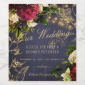 私たちの結婚海軍エレガントブルゴーニュ金ゴールドタイポグラフィ ワインラベル (シングルラベル)