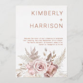 私たちの結婚素晴らしい：バラ金ゴールドと赤面フローラ 箔招待状 (正面)