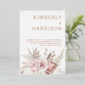 私たちの結婚素晴らしい：バラ金ゴールドと赤面フローラ 箔招待状 (立ち正面)