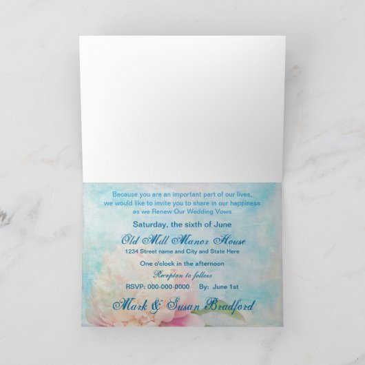 私たちの結婚誓いの招待状を更新する – Peony 招待状 (内部)