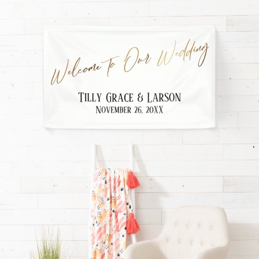 私たちの結婚金ゴールドへよカジュアルうこそ 横断幕 (インサイチュ)