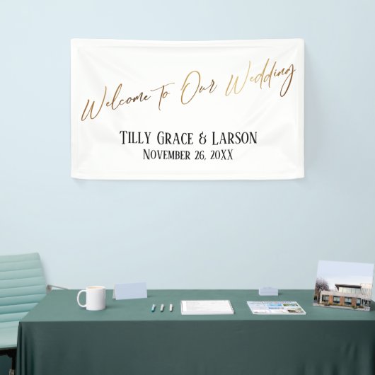 私たちの結婚金ゴールドへよカジュアルうこそ 横断幕 (トレードショー)