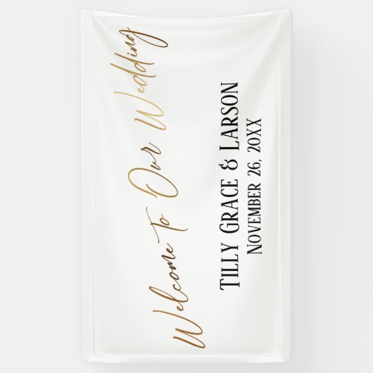 私たちの結婚金ゴールドへよカジュアルうこそ 横断幕 (縦)