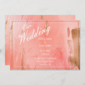 私たちの結婚金ゴールドピンクピーチモダンエレガントな結婚式 招待状 (正面/裏面)