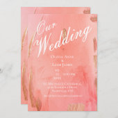 私たちの結婚金ゴールドピンクピーチモダンエレガントな結婚式 招待状 (正面/裏面)