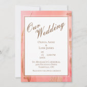 私たちの結婚金ゴールドピンクピーチモダンエレガントな結婚式 招待状 (正面)