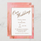 私たちの結婚金ゴールドピンクピーチモダンエレガントな結婚式 招待状 (正面/裏面)