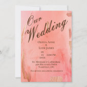 私たちの結婚金ゴールドピーチブラウンエレガントな結婚式 招待状 (正面)