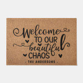 私たちの美しいカオスファミリーバーラップへようこそフェイク ドアマット (正面)