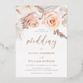 私たちの美結婚しい：赤面フローラとバラ金ゴールド 箔招待状 (正面)