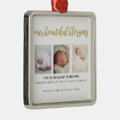 私たちの美賛美しい3つの写真金ゴールドグリッターモダン メタルオーナメント (右)