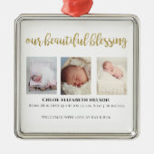 私たちの美賛美しい3つの写真金ゴールドグリッターモダン メタルオーナメント (正面)