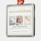 私たちの美賛美しい3つの写真金ゴールドグリッターモダン メタルオーナメント (左)