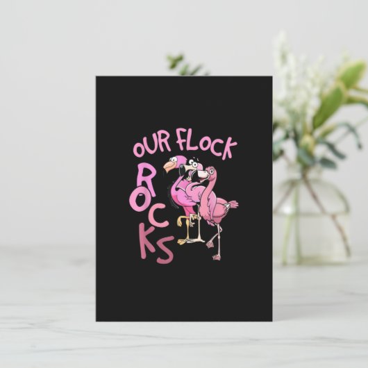 私たちの群れの岩フラミンゴマッチング家族の休暇 招待状 (スタンド正面)